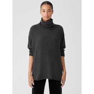 Eileen Fisher Cotton and Recycled Cashmere Turtleneck Sweater Black Women's S